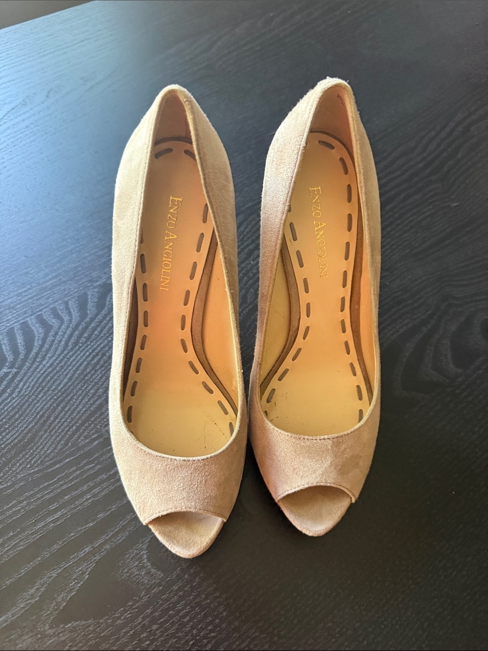 Enzo Angiolini Women’s Tan Suede Peep-Toe Heels Size 7M